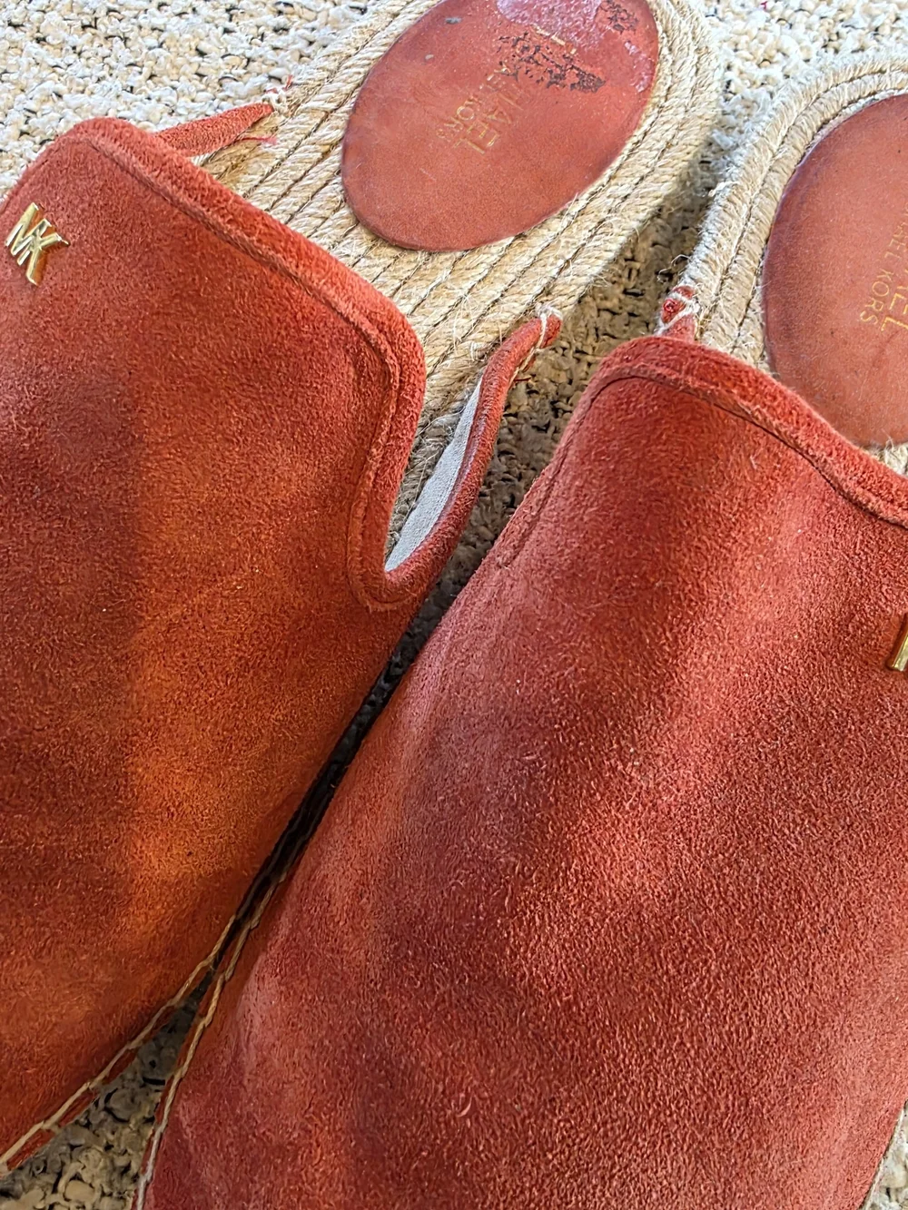 Michael Kors Coral Suede Leather Espadrille Mule Slides Slip On Shoes